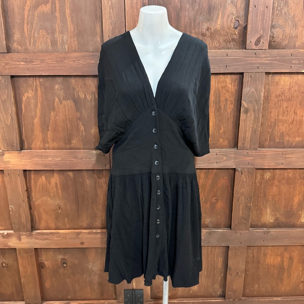 DAVI & DANI Black V-Neck Button-Front Mini Dress